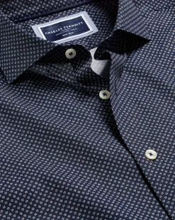 Flash Sale Charles Tyrwhitt Semi-Spread Collar Mini Floral Print Non-Iron Shirt - Blue Navy