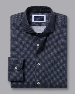Flash Sale Charles Tyrwhitt Semi-Spread Collar Mini Floral Print Non-Iron Shirt - Blue Navy