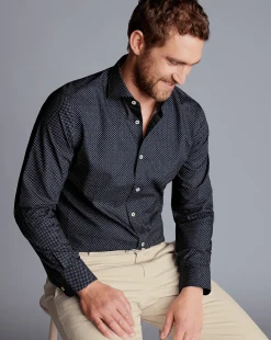 Flash Sale Charles Tyrwhitt Semi-Spread Collar Mini Floral Print Non-Iron Shirt - Blue Navy
