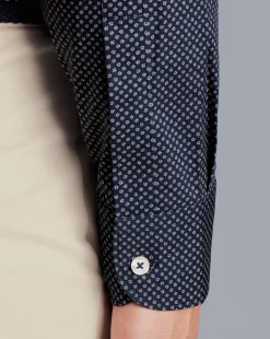 Flash Sale Charles Tyrwhitt Semi-Spread Collar Mini Floral Print Non-Iron Shirt - Blue Navy