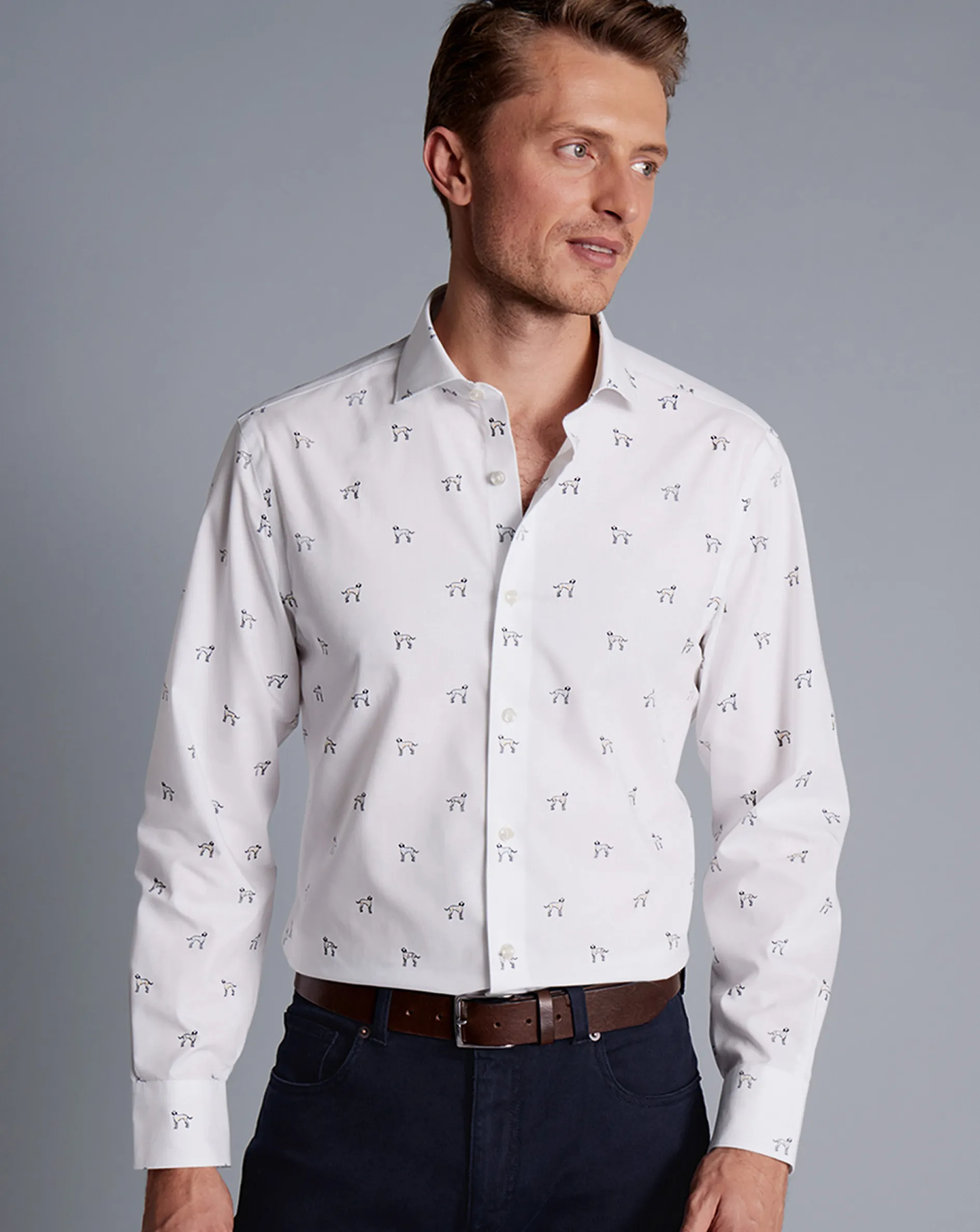 Fashion Charles Tyrwhitt Semi-Spread Collar Non-Iron Dalmatian Print Shirt - Multi Multicoloured