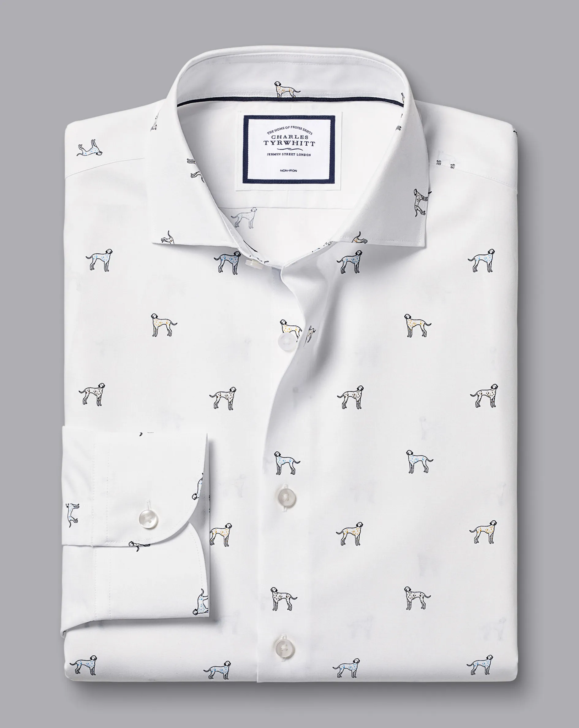 Fashion Charles Tyrwhitt Semi-Spread Collar Non-Iron Dalmatian Print Shirt - Multi Multicoloured