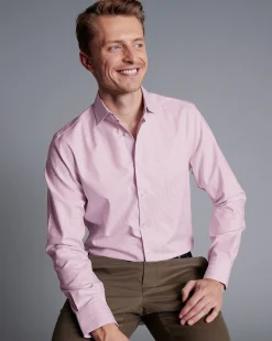 Sale Charles Tyrwhitt Semi-Spread Collar Non-Iron Stretch Texture Shirt - Dark Pink