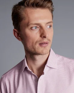 Sale Charles Tyrwhitt Semi-Spread Collar Non-Iron Stretch Texture Shirt - Dark Pink