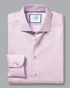 Sale Charles Tyrwhitt Semi-Spread Collar Non-Iron Stretch Texture Shirt - Dark Pink