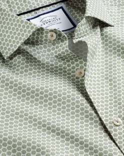 Flash Sale Charles Tyrwhitt Semi-Spread Collar Non-Iron Decorative Print Shirt - Green Olive