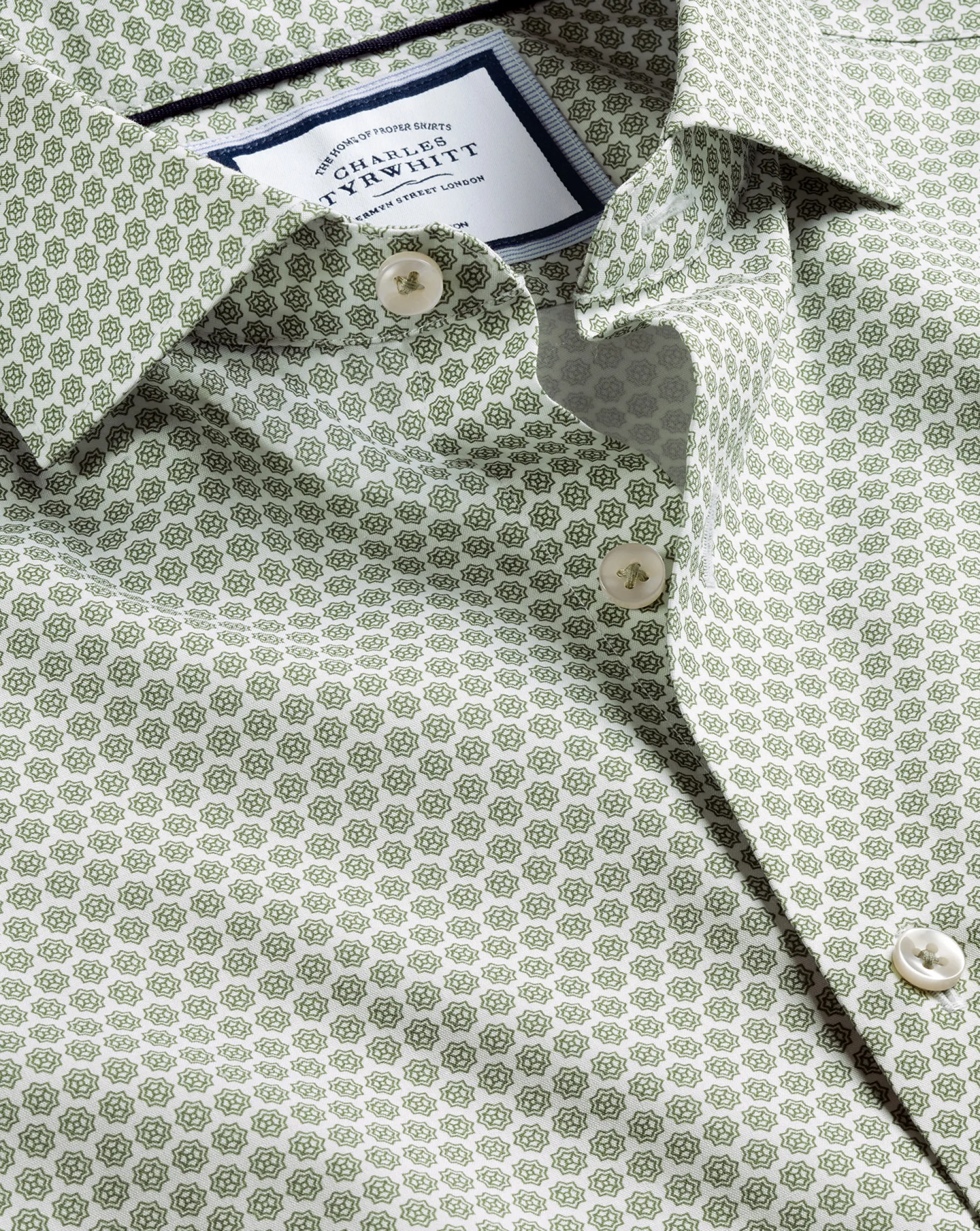Flash Sale Charles Tyrwhitt Semi-Spread Collar Non-Iron Decorative Print Shirt - Green Olive