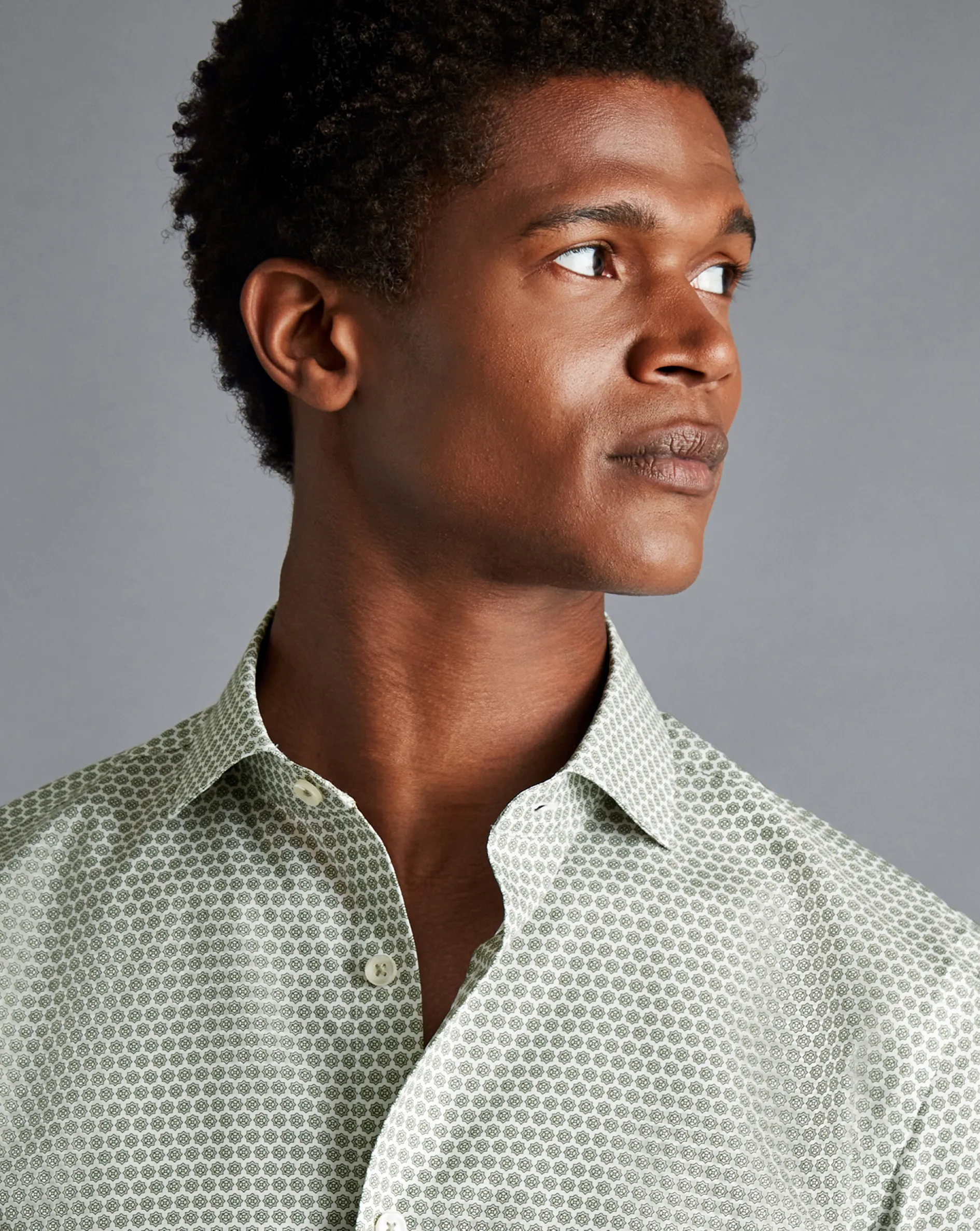 Flash Sale Charles Tyrwhitt Semi-Spread Collar Non-Iron Decorative Print Shirt - Green Olive
