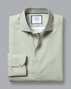 Flash Sale Charles Tyrwhitt Semi-Spread Collar Non-Iron Decorative Print Shirt - Green Olive
