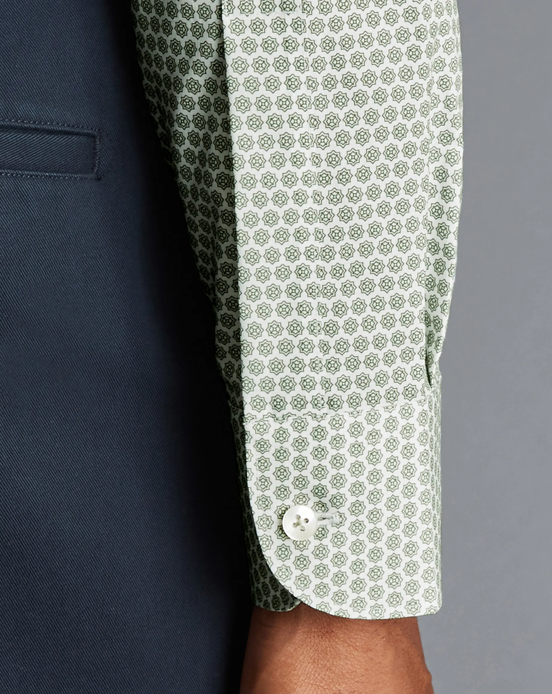 Flash Sale Charles Tyrwhitt Semi-Spread Collar Non-Iron Decorative Print Shirt - Green Olive