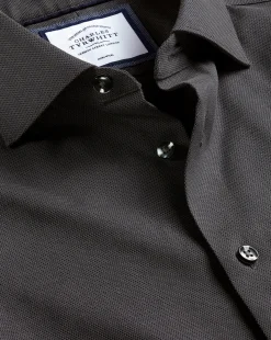 Clearance Charles Tyrwhitt Semi-Spread Collar Non-Iron Stretch Texture Shirt - Charcoal Grey