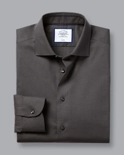 Clearance Charles Tyrwhitt Semi-Spread Collar Non-Iron Stretch Texture Shirt - Charcoal Grey