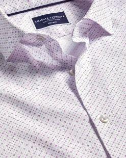 Cheap Charles Tyrwhitt Semi-Spread Collar Non-Iron Diamond Print Shirt - White & Lilac Purple White and Lilac