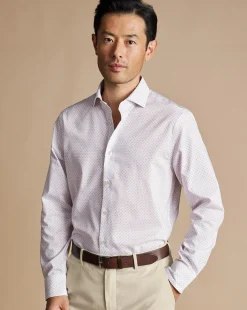 Cheap Charles Tyrwhitt Semi-Spread Collar Non-Iron Diamond Print Shirt - White & Lilac Purple White and Lilac