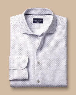 Cheap Charles Tyrwhitt Semi-Spread Collar Non-Iron Diamond Print Shirt - White & Lilac Purple White and Lilac