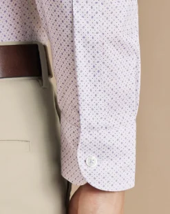 Cheap Charles Tyrwhitt Semi-Spread Collar Non-Iron Diamond Print Shirt - White & Lilac Purple White and Lilac