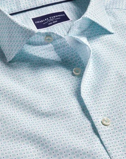 Online Charles Tyrwhitt Semi-Spread Collar Non-Iron Green Motif Print Shirt - Green Aqua