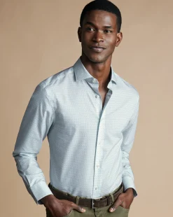 Online Charles Tyrwhitt Semi-Spread Collar Non-Iron Green Motif Print Shirt - Green Aqua