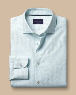 Online Charles Tyrwhitt Semi-Spread Collar Non-Iron Green Motif Print Shirt - Green Aqua