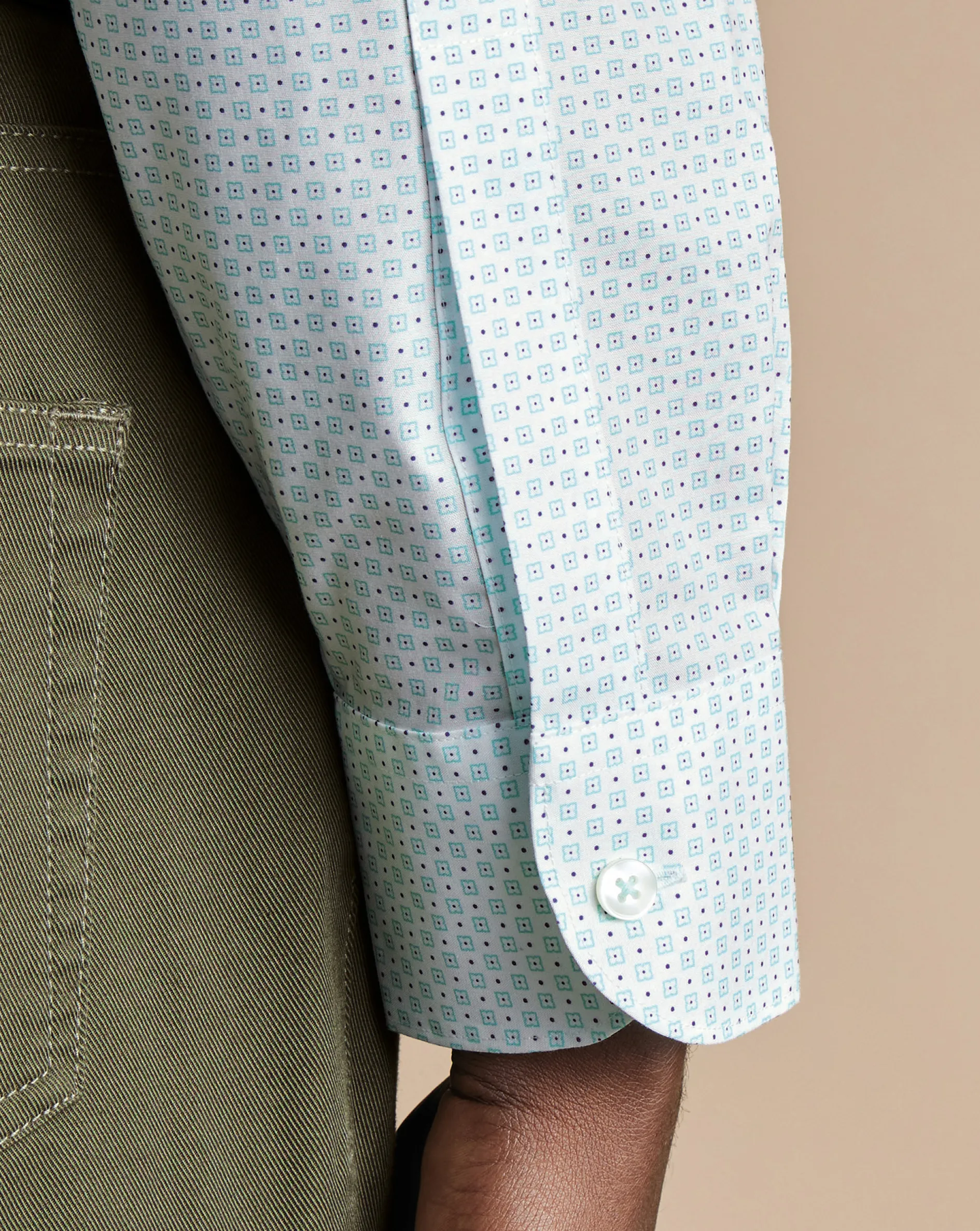 Online Charles Tyrwhitt Semi-Spread Collar Non-Iron Green Motif Print Shirt - Green Aqua