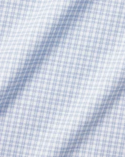 Flash Sale Charles Tyrwhitt Semi-Spread Collar Non-Iron Cotton Linen Check Shirt - Sky Blue