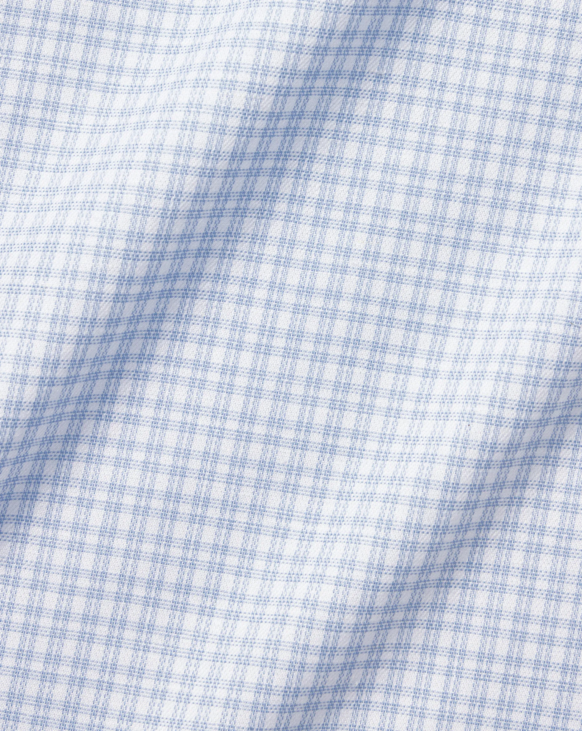 Flash Sale Charles Tyrwhitt Semi-Spread Collar Non-Iron Cotton Linen Check Shirt - Sky Blue