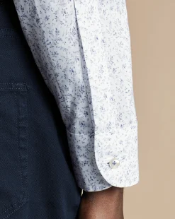 Outlet Charles Tyrwhitt Semi-Spread Collar Non-Iron Leaf Print Shirt - White & Blue White and Blue
