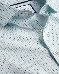 Outlet Charles Tyrwhitt Semi-Spread Collar Non-Iron Petal Print Shirt - Green Aqua