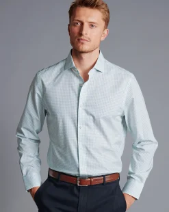 Outlet Charles Tyrwhitt Semi-Spread Collar Non-Iron Petal Print Shirt - Green Aqua