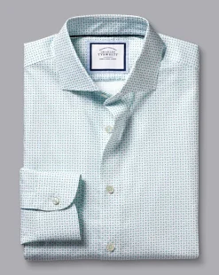 Outlet Charles Tyrwhitt Semi-Spread Collar Non-Iron Petal Print Shirt - Green Aqua