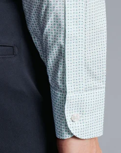 Outlet Charles Tyrwhitt Semi-Spread Collar Non-Iron Petal Print Shirt - Green Aqua