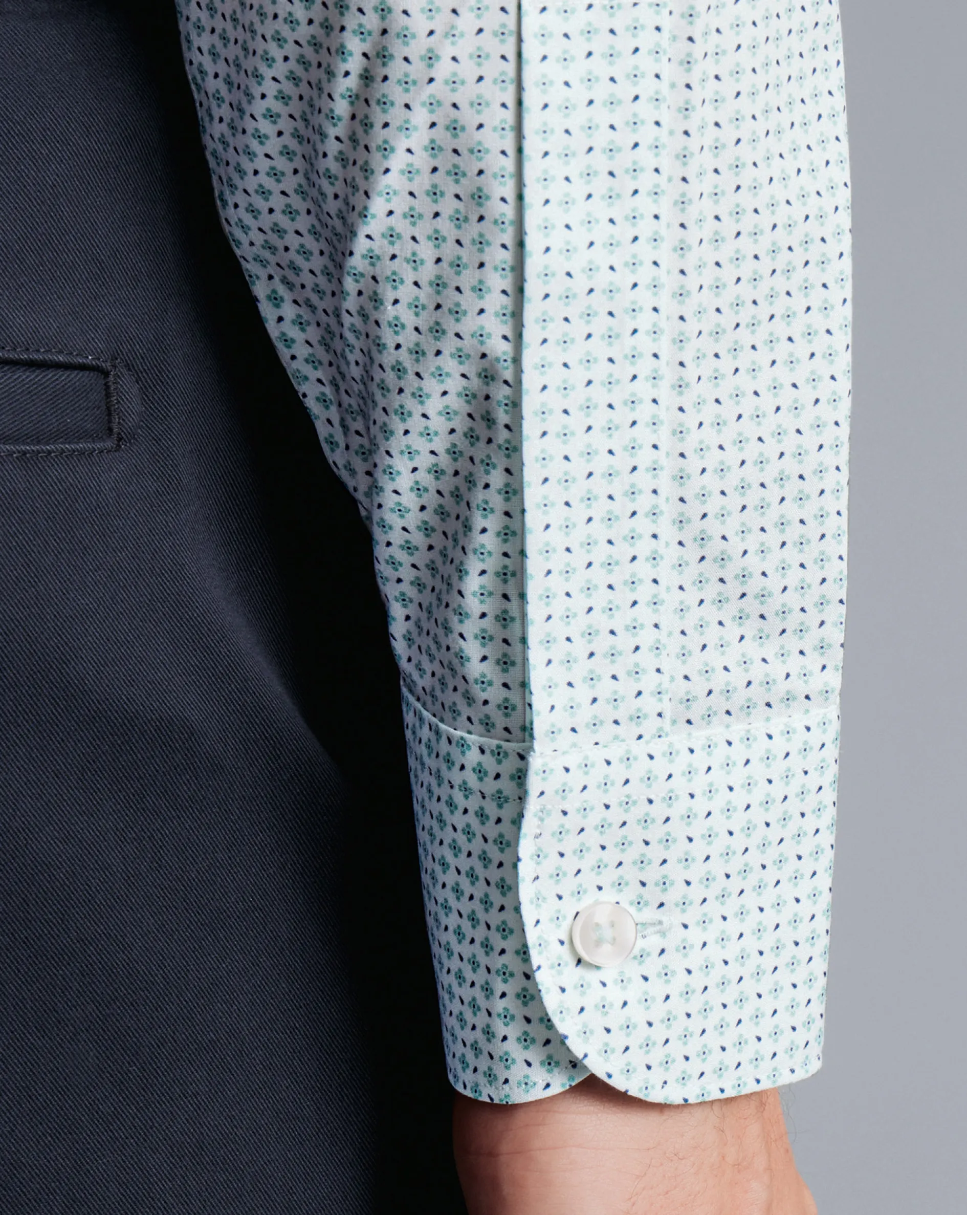 Outlet Charles Tyrwhitt Semi-Spread Collar Non-Iron Petal Print Shirt - Green Aqua