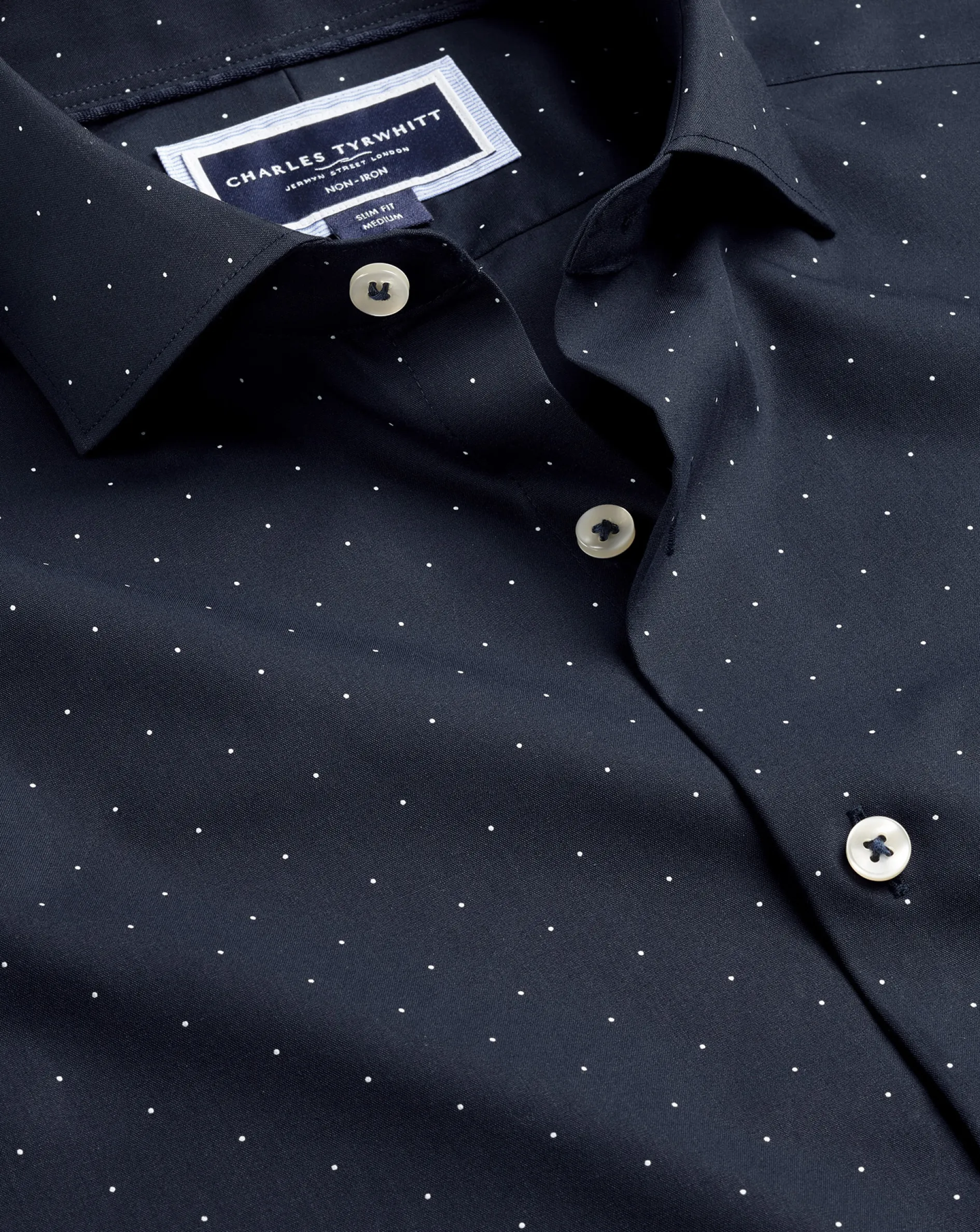 Flash Sale Charles Tyrwhitt Semi-Spread Collar Non-Iron Spot Print Shirt - Navy