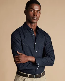 Flash Sale Charles Tyrwhitt Semi-Spread Collar Non-Iron Spot Print Shirt - Navy