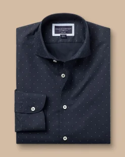 Flash Sale Charles Tyrwhitt Semi-Spread Collar Non-Iron Spot Print Shirt - Navy