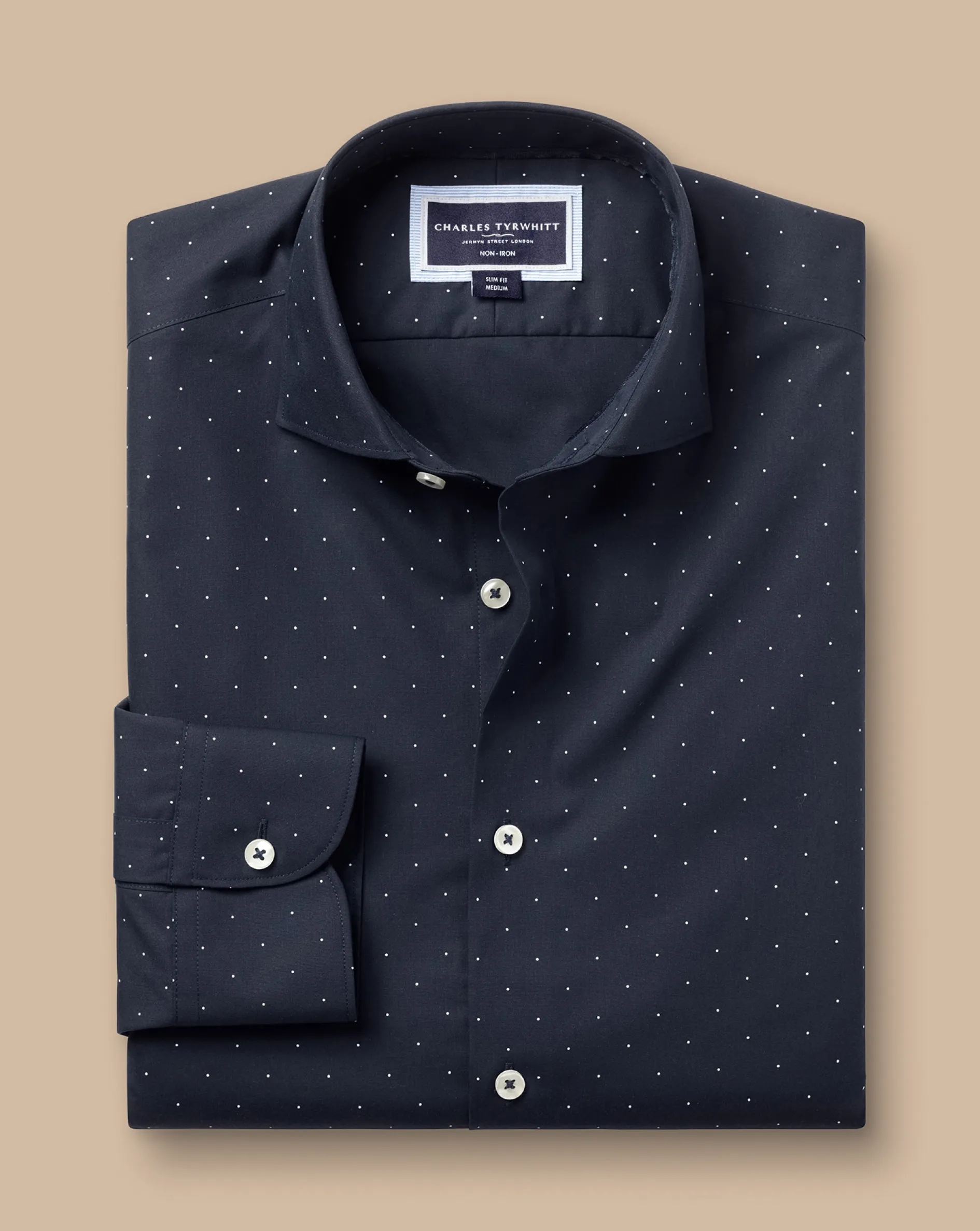 Flash Sale Charles Tyrwhitt Semi-Spread Collar Non-Iron Spot Print Shirt - Navy