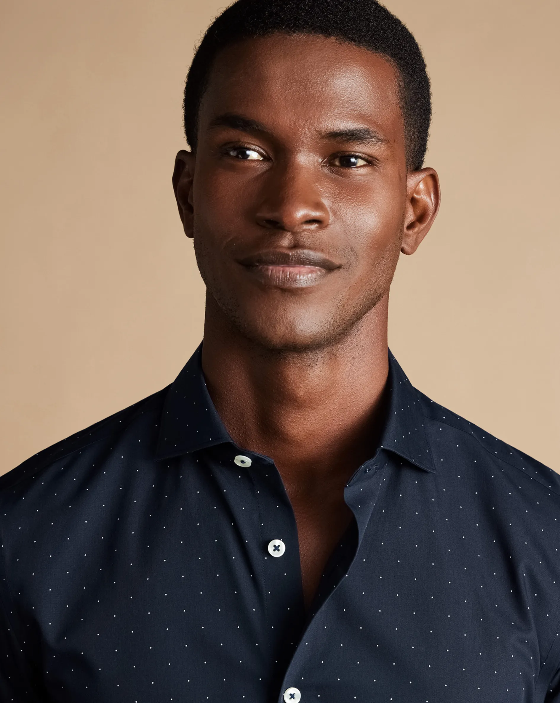 Flash Sale Charles Tyrwhitt Semi-Spread Collar Non-Iron Spot Print Shirt - Navy