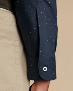 Flash Sale Charles Tyrwhitt Semi-Spread Collar Non-Iron Spot Print Shirt - Navy