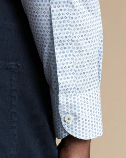 Flash Sale Charles Tyrwhitt Semi-Spread Collar Non-Iron Floral Geo Print Shirt - Cobalt Blue