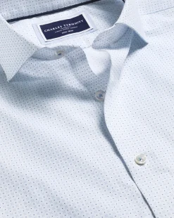 Shop Charles Tyrwhitt Semi-Spread Collar Petal Print Non-Iron Shirt - Light Blue