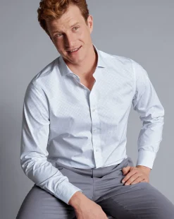 Shop Charles Tyrwhitt Semi-Spread Collar Petal Print Non-Iron Shirt - Light Blue