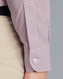 Clearance Charles Tyrwhitt Semi-Spread Collar Shadow Diamond Print Non-Iron Shirt - Blackberry Purple