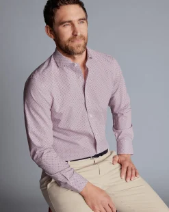 Clearance Charles Tyrwhitt Semi-Spread Collar Shadow Diamond Print Non-Iron Shirt - Blackberry Purple