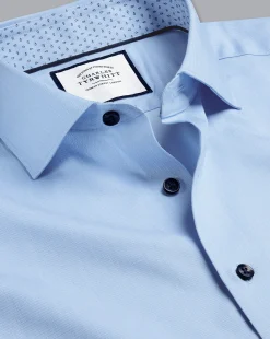Online Charles Tyrwhitt Semi-Spread Collar Twill Printed Trim Shirt - Blue Sky