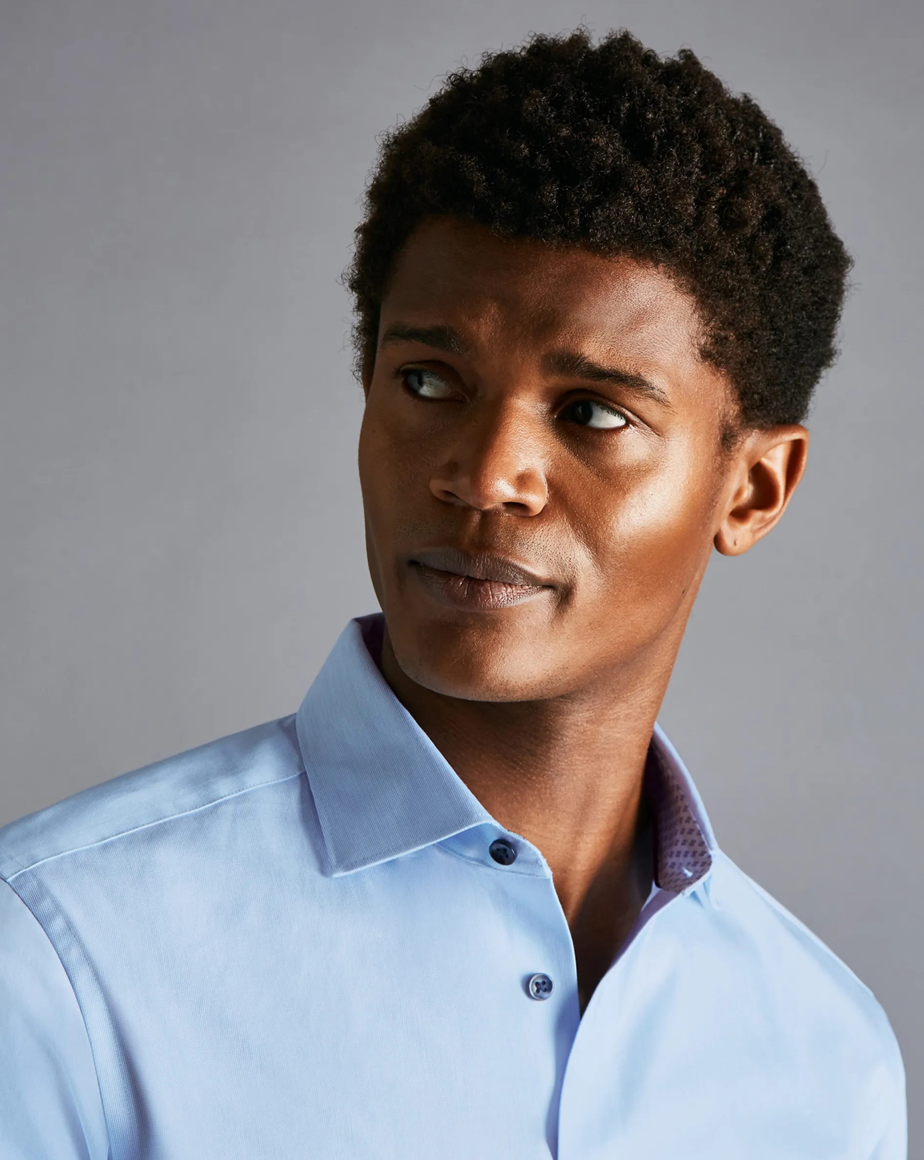 Online Charles Tyrwhitt Semi-Spread Collar Twill Printed Trim Shirt - Blue Sky