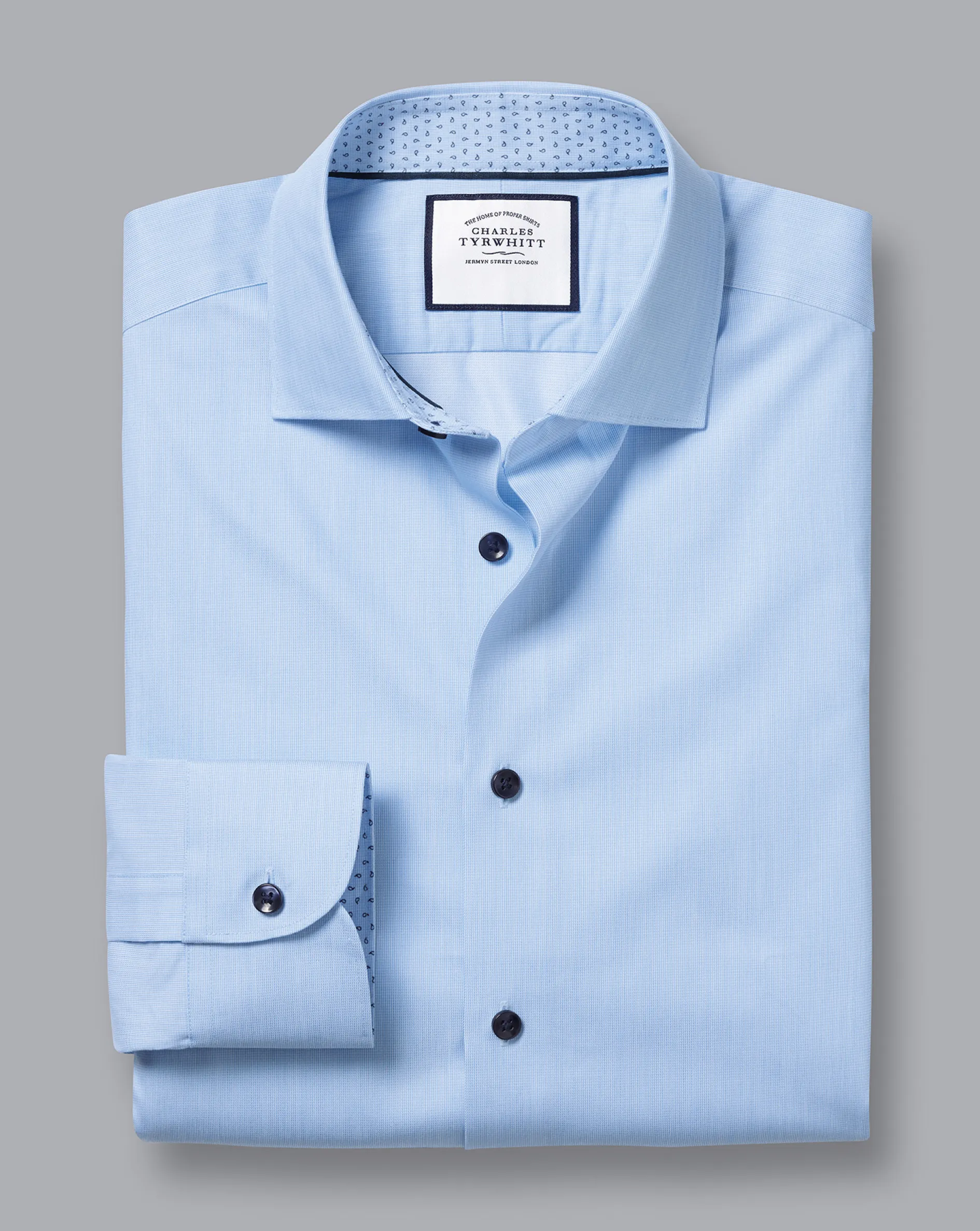 Online Charles Tyrwhitt Semi-Spread Collar Twill Printed Trim Shirt - Blue Sky