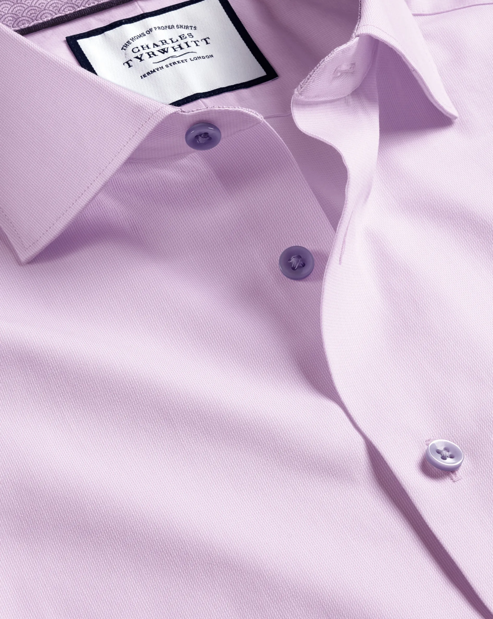 New Charles Tyrwhitt Semi-Spread Collar Twill Shirt with Printed Trim - Violet Purple