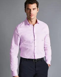 New Charles Tyrwhitt Semi-Spread Collar Twill Shirt with Printed Trim - Violet Purple
