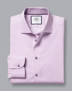 New Charles Tyrwhitt Semi-Spread Collar Twill Shirt with Printed Trim - Violet Purple