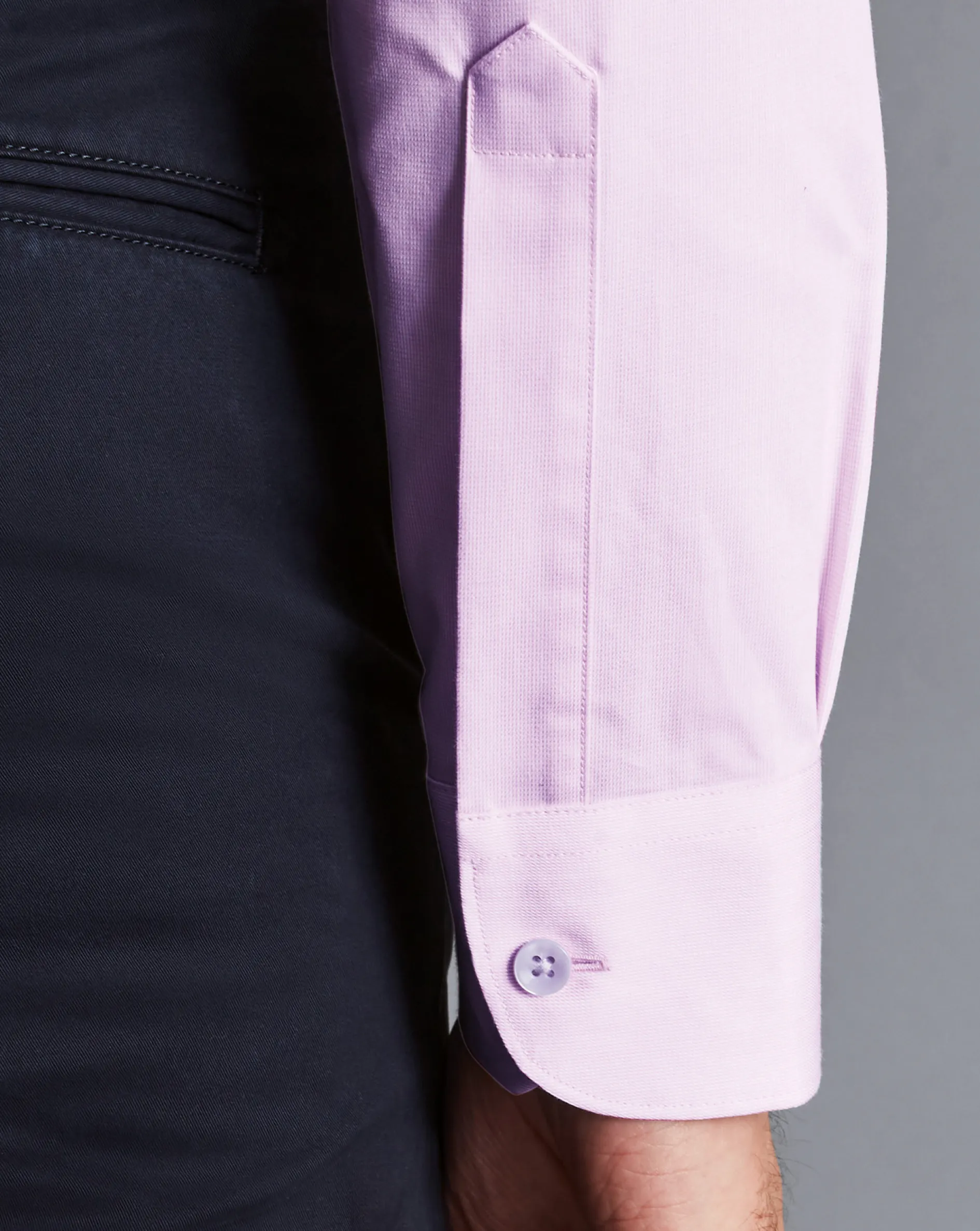 New Charles Tyrwhitt Semi-Spread Collar Twill Shirt with Printed Trim - Violet Purple